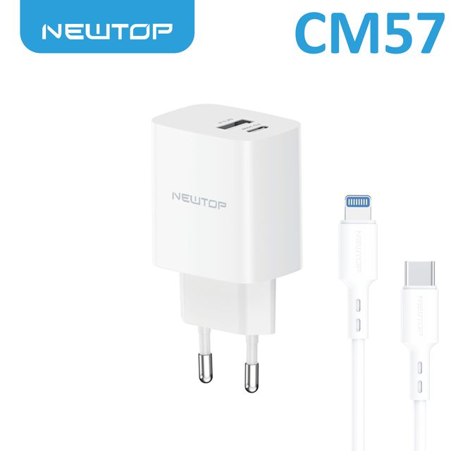 NEWTOP CM57 CARICATORE PD 20W + QC 18W CON CAVO TYPE-C/ LIGHTNING
