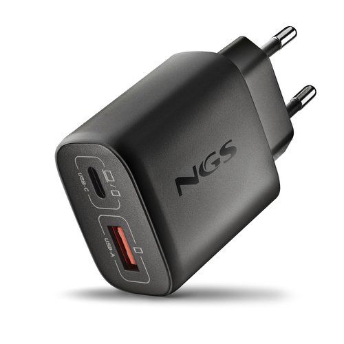 NGS EON 45W BLACK: CARICATORE GaN DA PARETE UNIVERSALE DA 45W con 2 porte: USB-…