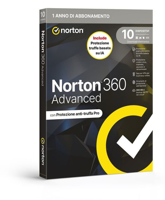 NORTON 360 ADVANCED 2026 - ANTITRUFFA- 10 DISPOSITIVI 12 MESI 200GB - IT BOX