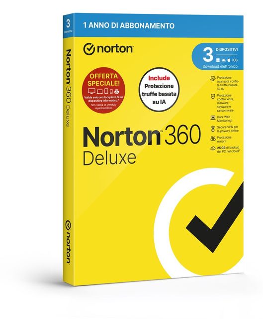 NORTON 360 DELUXE 2026 -ANTITRUFFA- ATTACH - 3 DISPOSITIVI 12 MESI 25GB - IT BOX