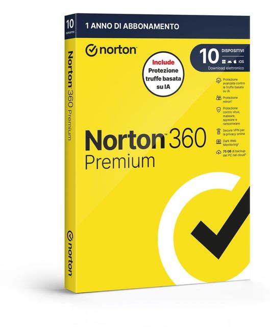 NORTON 360 PREMIUM 2026 - ANTITRUFFA-10 DISPOSITIVI 12 MESI 75GB - IT BOX