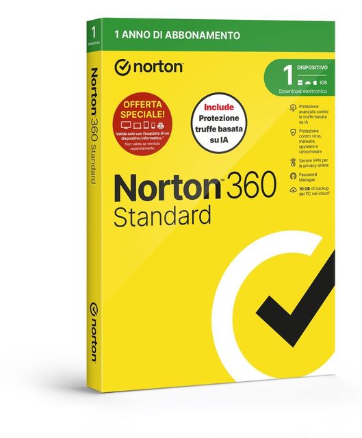 NORTON 360 STANDARD 2026 ANTITRUFFA- ATTACH 1 DISPOSITIVO 12 MESI 10GB BACKUP B…