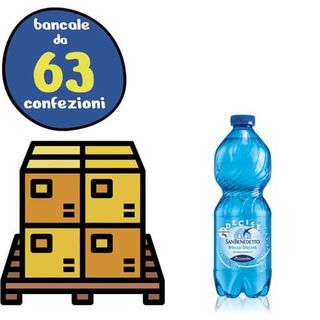 Bancale 63 confezioni da 24 bottigliette di acqua minaerale frizzante San Bened…
