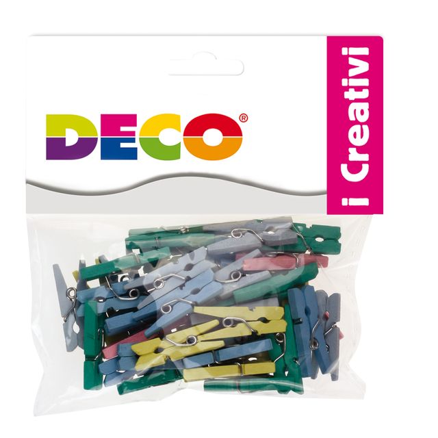Mollettine mini - in legno - colori pastello - 25 mm - Deco - conf. 45 pezzi