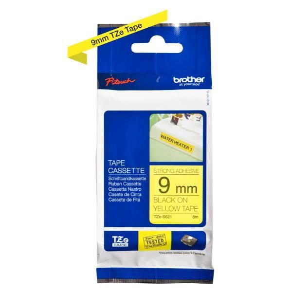 NASTRO LAMINATO CON ADESIVO RESISTENTE 9MM 8 METRI NERO SU GIALLO