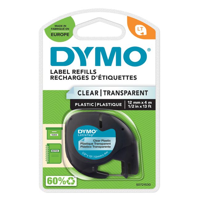 Nastro Letratag 122670 - 12 mm x 4mt - plastica - trasparente - Dymo