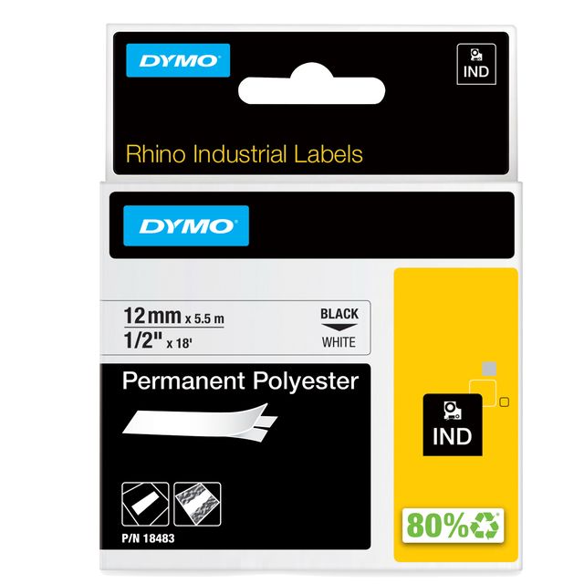 Nastro Rhino 18483 - 12 mm x 5,5 mt - poliestere - permanente - nero/bianco - D…