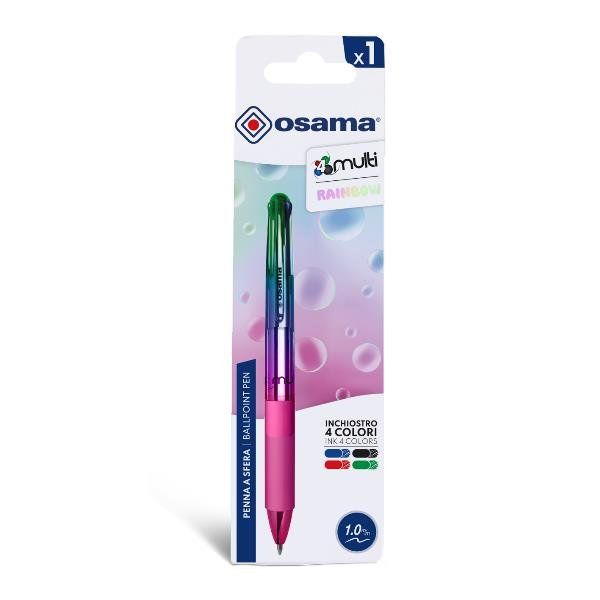 OSAMA 4MULTI NEON PENNA A SFERA A SCATTO 4 COLORI TRATTO 1 mm INCHIOSTRO COLORI…