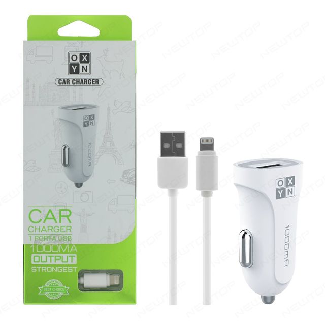 OXYN CARICATORE AUTO 1A 1USB CON CAVO LIGHTNING