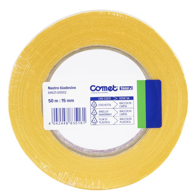 Nastro biadesivo - 15 mm x 50 m - PP - trasparente - Comet