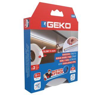 Nastro biadesivo SLIM Mister Attach - 9 mm x 5 m - PE/acrilico - bianco - Geko …