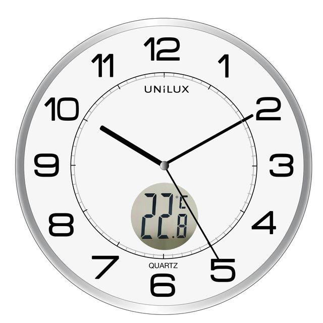 Orologio da parete Tempus - con termometro - diametro 30 cm - bianco - Unilux