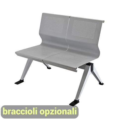 Panca 2 posti attesa Unisit Panair PA2P acciaio verniciato grigio - schienale f…