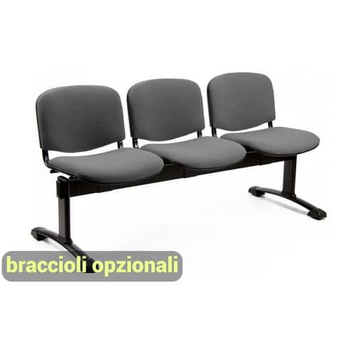 Panca 3 posti attesa Unisit Dado D53P - rivestimento ignifugo grigio scuro D53P…