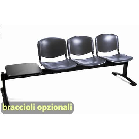 Panca 3 posti attesa Unisit Dado D5P3PT con tavolino - PPL nero D5P3PT/NE