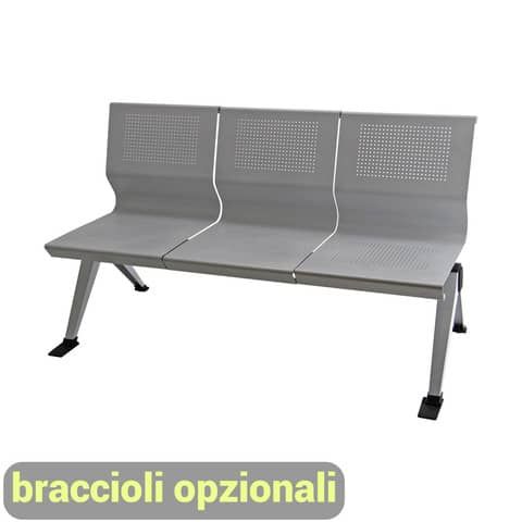 Panca 3 posti attesa Unisit Panair PA3P acciaio verniciato grigio - schienale f…