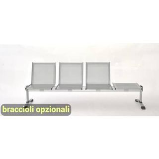 Panca 3 posti attesa Unisit Plexus PS3PT con tavolino in acciaio grigio schiena…