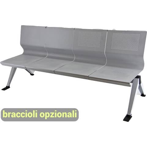 Panca 4 posti attesa Unisit Panair PA4P acciaio verniciato grigio - schienale f…