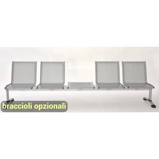 Panca 4 posti attesa Unisit Plexus PS4PT con tavolino in acciaio grigio schiena…