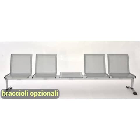 Panca 4 posti attesa Unisit Plexus PS4PT con tavolino in acciaio grigio schiena…
