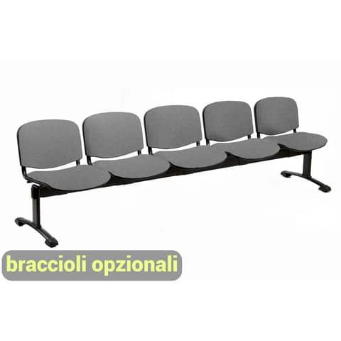 Panca 5 posti attesa Unisit Dado D55P - rivestimento ignifugo grigio scuro D55P…