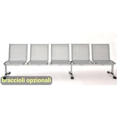 Panca 5 posti attesa Unisit Plexus PS5P in acciaio grigio - schienale e seduta …