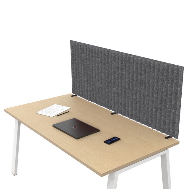 Pannello fonoassorbente per scrivania - 75 x 40 cm - morsetti neri - grigio med…