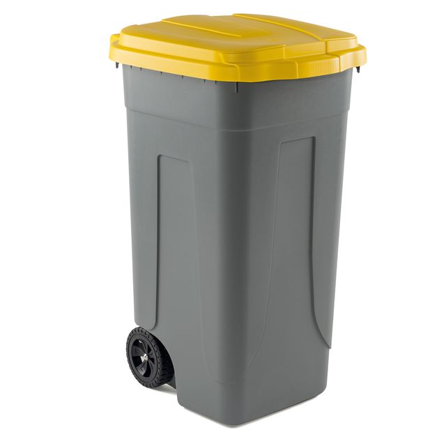 Bidone mobile - con chiusura a clip - 49x54x85 cm - 100 L - grigio/giallo - Mob…
