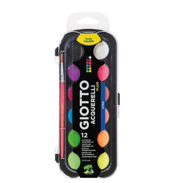 Pastiglia Acquerello - diametro 30mm - colori assortiti fluo - Giotto - astucci…