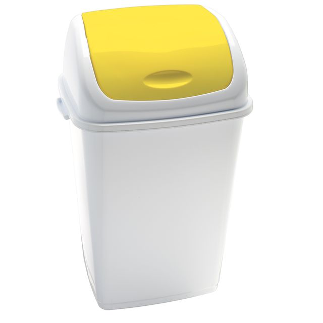 Pattumiera con coperchio basculante Rif - 44x33x68 cm - 50 L - bianco/giallo - …