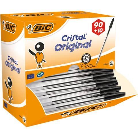 Penna a sfera Cristal - punta media 1,0mm - nero - Bic - conf. 90+10 pezzi