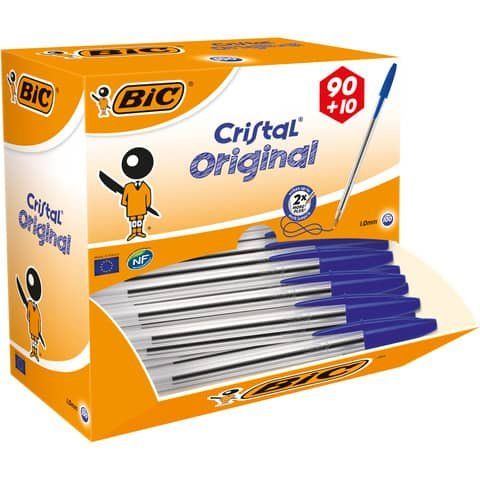 Penna a sfera Cristal - punta media 1,0mm - blu - Bic - conf. 90+10 pezzi