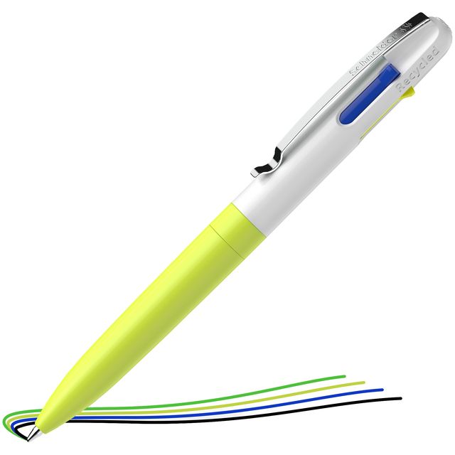 Penna a sfera Take 4 - punta media - 4 colori - fusto giallo fluo - Schneider