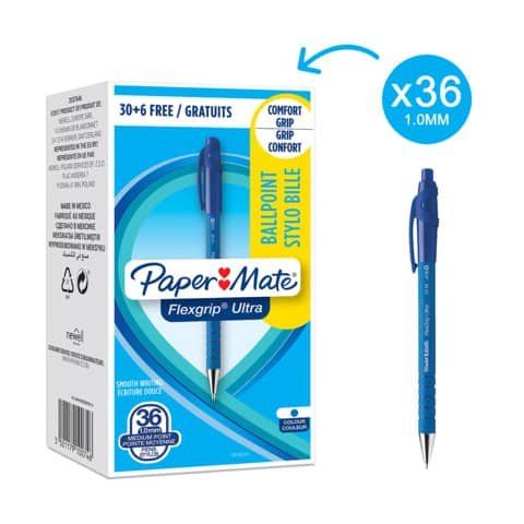 Penna a sfera a scatto Flexgrip Ultra - punta 1,0mm - blu - Papermate - conf. 3…