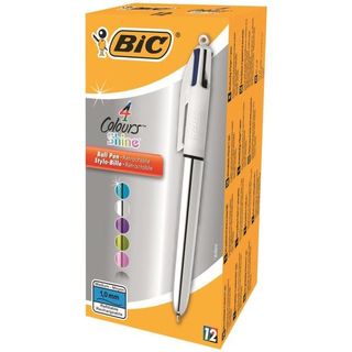 Penna a sfera a scatto multifunzione 4 Colors Shine - punta 1,0 mm - fusto silv…
