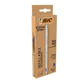 Penna sfera Cristal Re'New - con cappuccio - 1 mm - blu - Bic