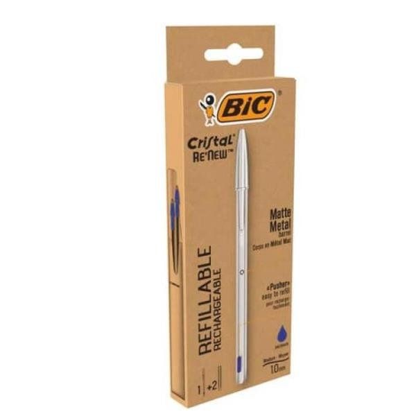 Penna sfera Cristal Re'New - con cappuccio - 1 mm - blu - Bic
