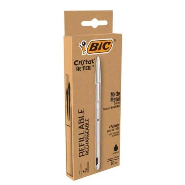 Penna sfera Cristal Re'New - con cappuccio - 1 mm - nero - Bic