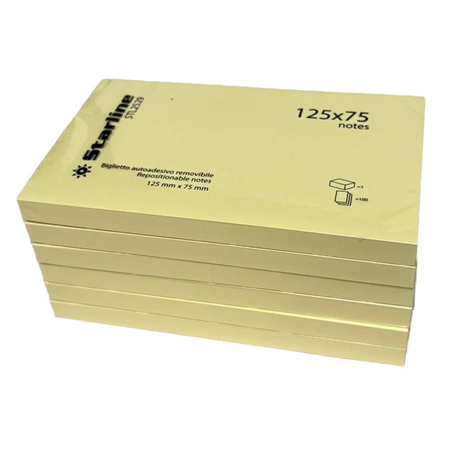 Blocchetto biglietti adesivi - giallo - 75 x 125mm - 70gr - 100 fogli - Starline