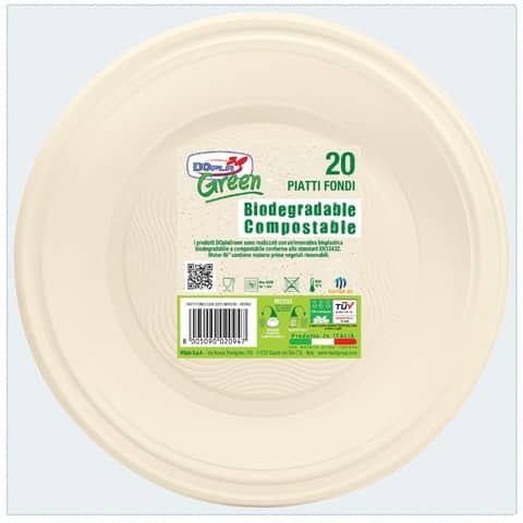 Piatti fondi biodegradabili e compostabili Dopla Green avorio Ø 205 mm - conf. …