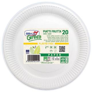 Piatti frutta carta fibra vergine Dopla Green - Ø 180 mm bianco - conf. 20 pz -…
