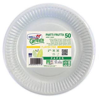 Piatti frutta carta fibra vergine Dopla Green - Ø 180 mm bianco - conf. 50 pz -…