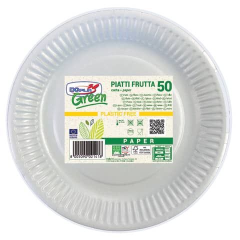 Piatti frutta carta fibra vergine Dopla Green - Ø 180 mm bianco - conf. 50 pz -…