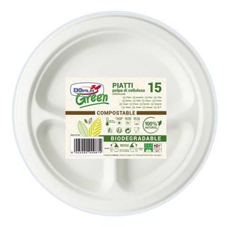 Piatti in polpa di cellulosa Dopla Green a 3 scomparti Ø 254 mm bianco - conf. …