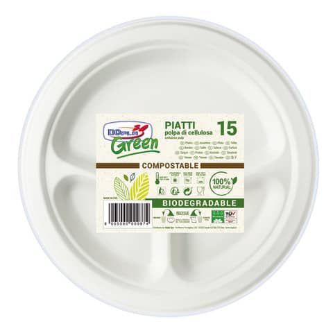 Piatti in polpa di cellulosa Dopla Green a 3 scomparti Ø 254 mm bianco - conf. …