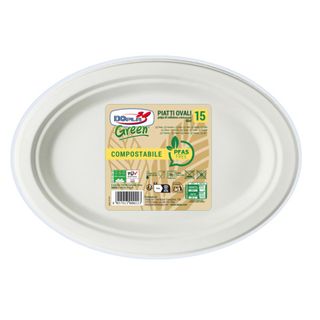 Piatti ovali in polpa Dopla Green Midi Pfas Free 260x195 mm bianco - Ø 260 mm -…