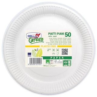 Piatti piani carta fibra vergine Dopla Green - Ø 230 mm bianco - conf. 50 pz - …