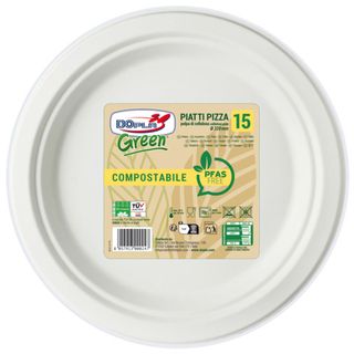Piatti pizza in polpa Dopla Green Pfas Free bianco - Ø 320 mm - conf. 15 pz - 0…