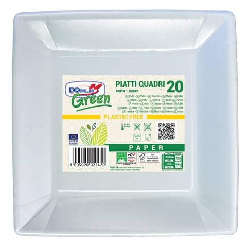 Piatti quadrati Dopla Green carta fibra vergine - 185x185 mm bianco - conf. 20 …