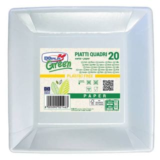 Piatti quadrati Dopla Green carta fibra vergine - 250x250 mm bianco - conf. 20 …